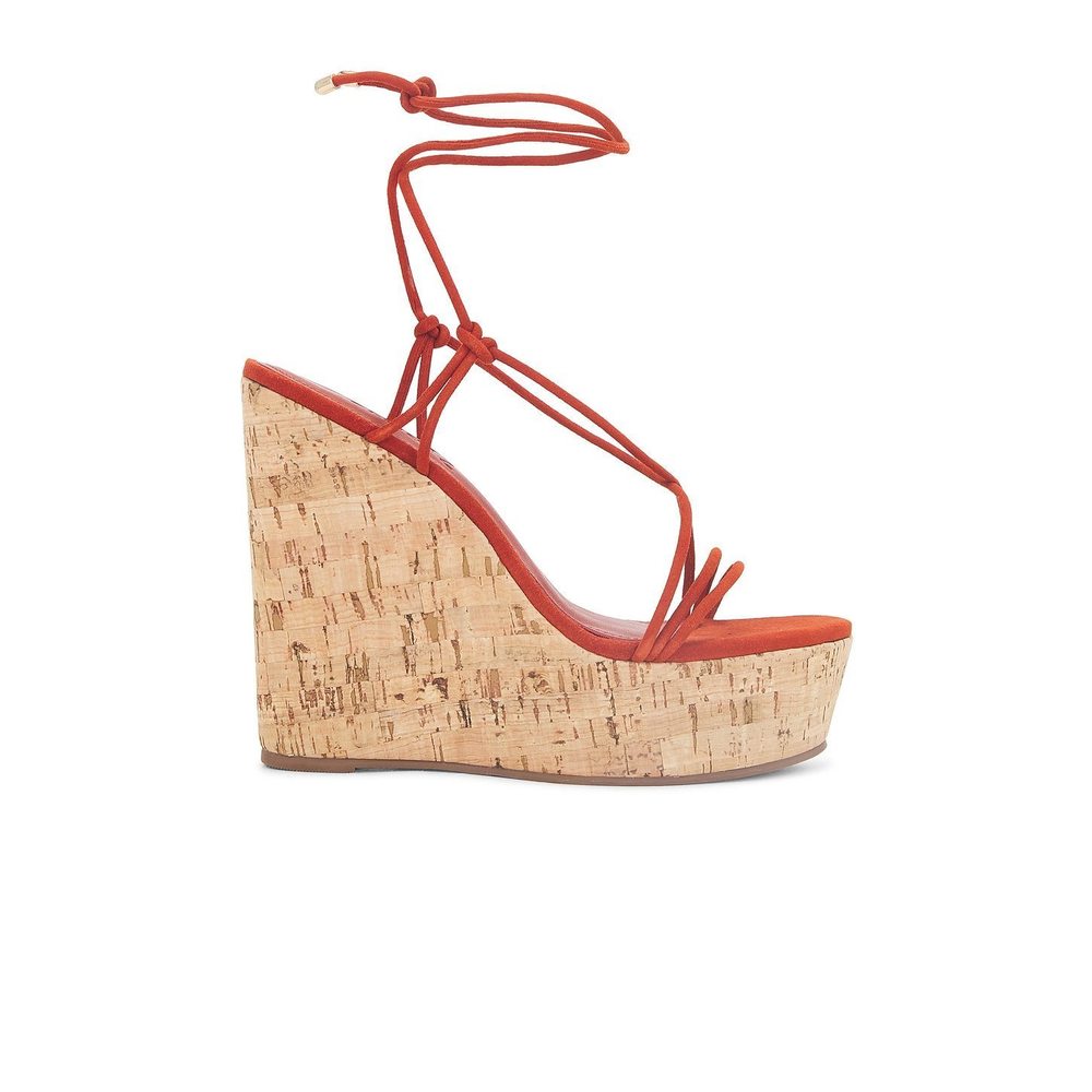 Like new Schutz Calabria Wedge in Sunset Ochre platform red suede sandal cork